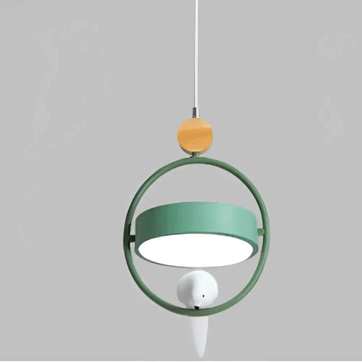 Suspension métal et bois ornée d'un oiseau, trois coloris, vert