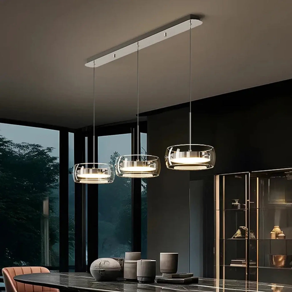 Suspension minimaliste en verre fumé, une ou trois lampes