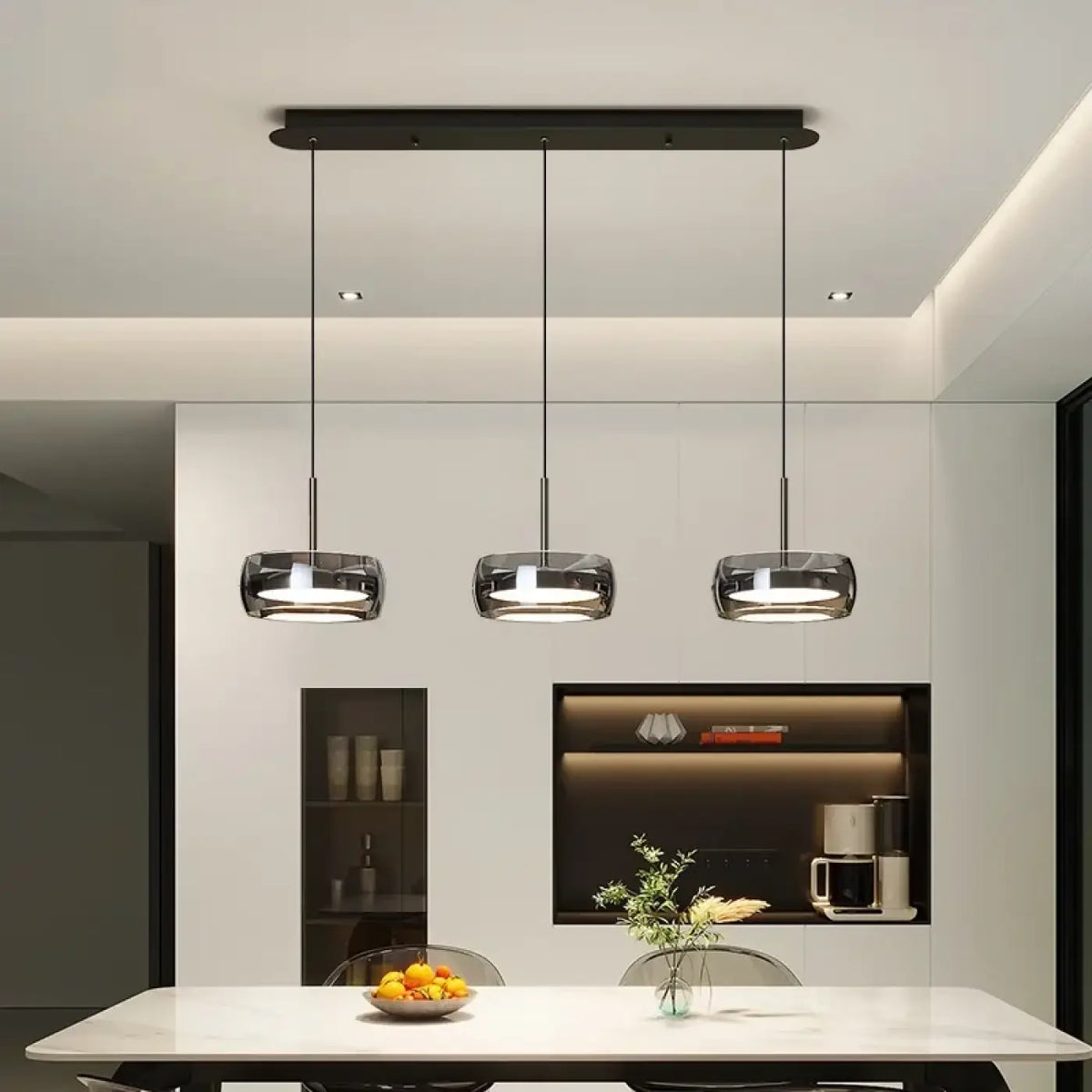 Suspension minimaliste en verre fumé, une ou trois lampes