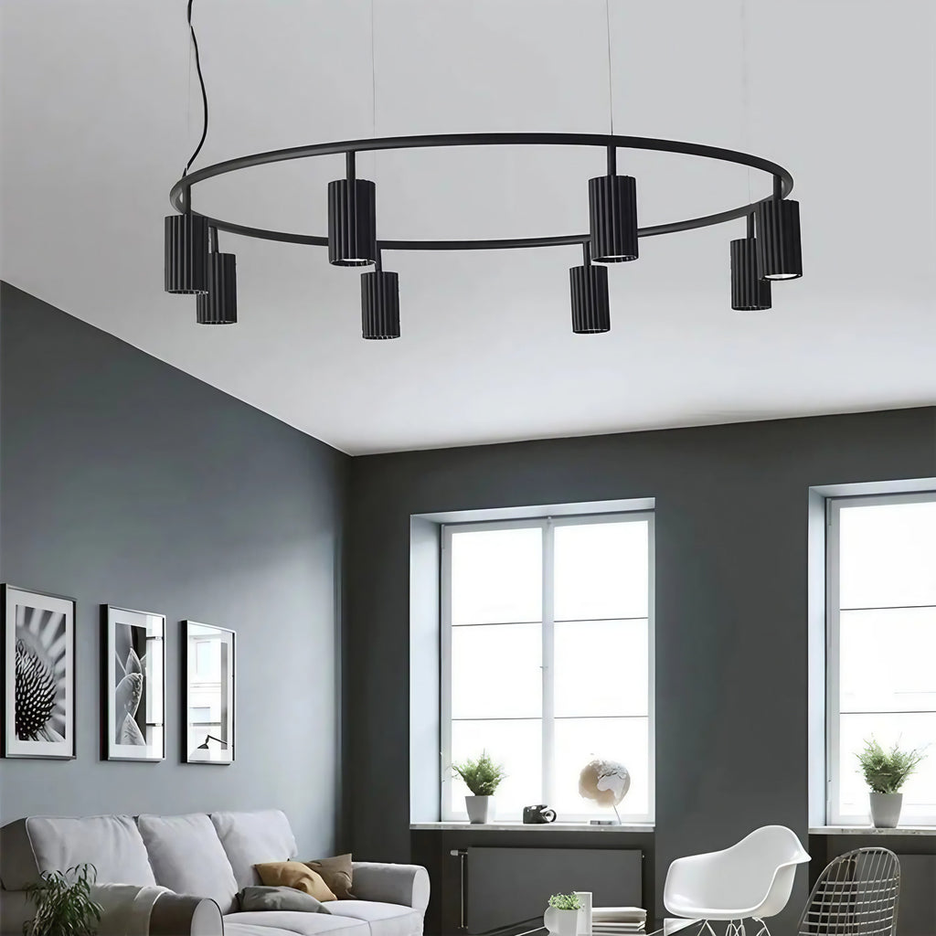 Suspension anneau en métal à cylindres texturés, noir ou blanc