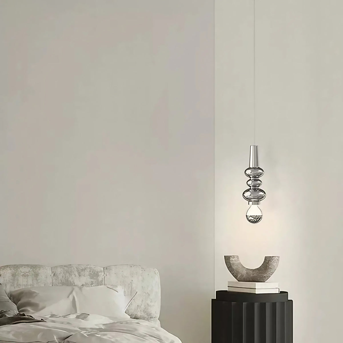 Suspension minimaliste en métal et verre, rouge, vert ou argenté, argenté