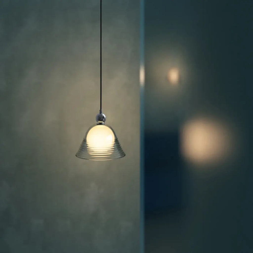 Suspension minimaliste en verre transparent, blanc chaud