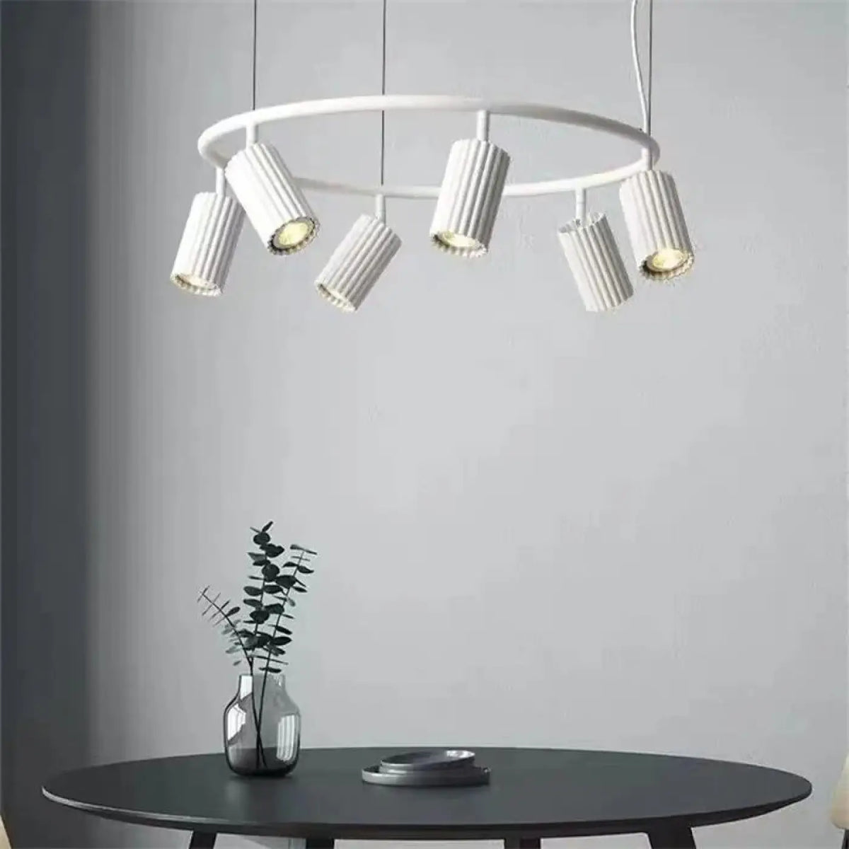 Suspension anneau en métal à cylindres texturés, noir ou blanc, blanc
