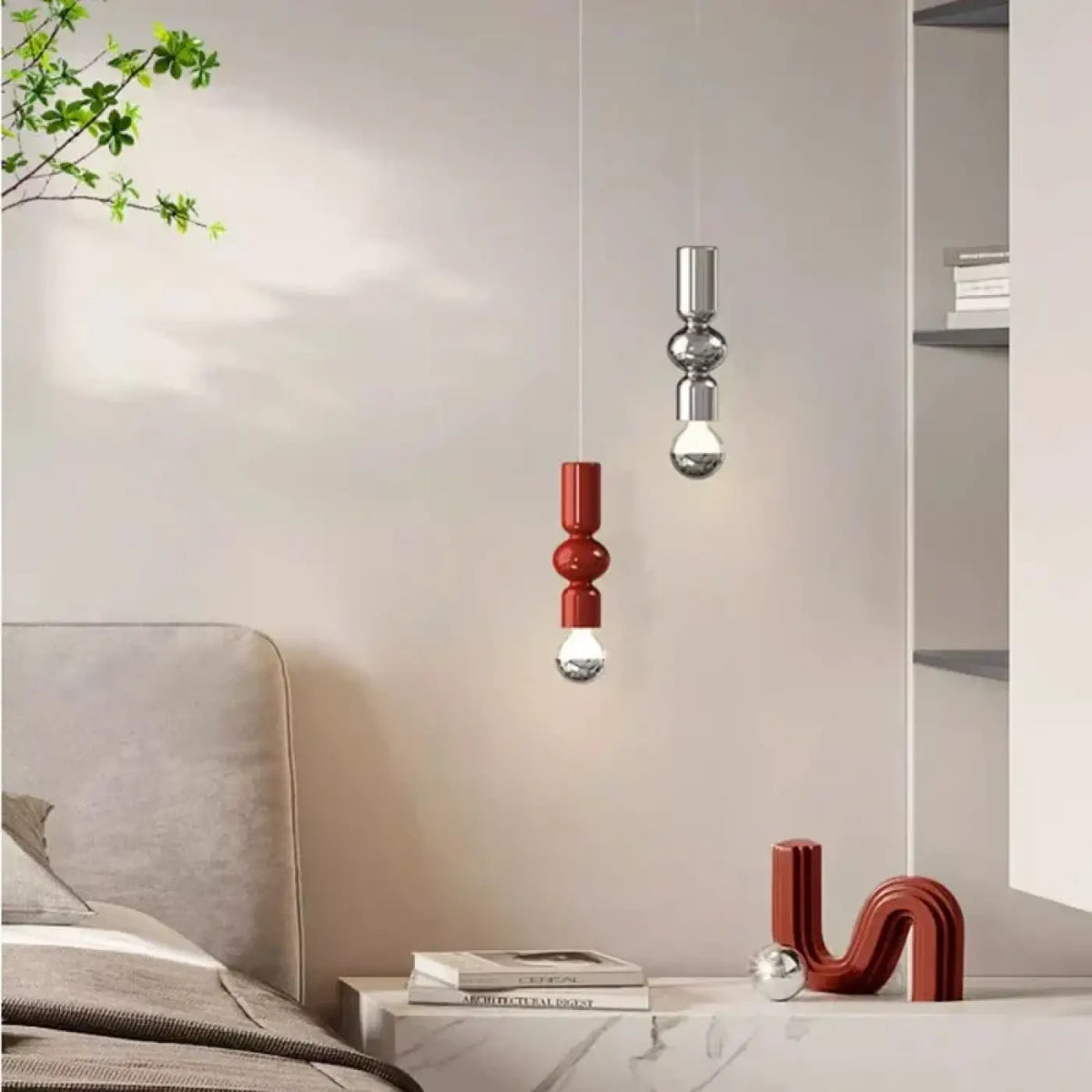 Suspension minimaliste en métal et verre, rouge, vert ou argenté