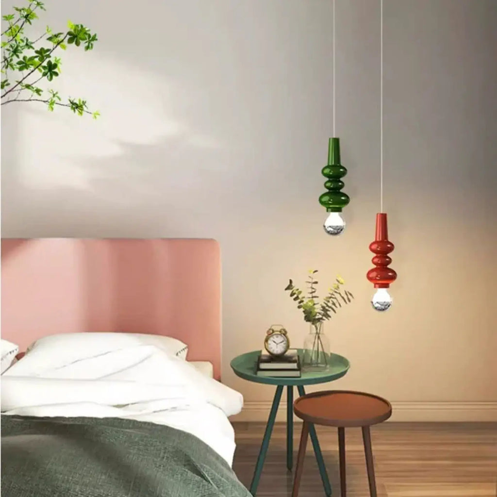 Suspension minimaliste en métal et verre, rouge, vert ou argenté