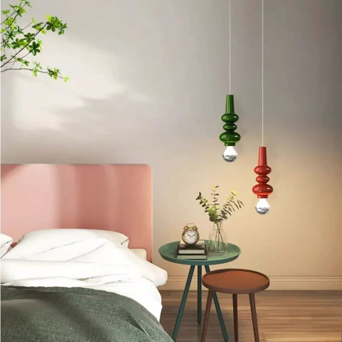 Suspension minimaliste en métal et verre, rouge, vert ou argenté