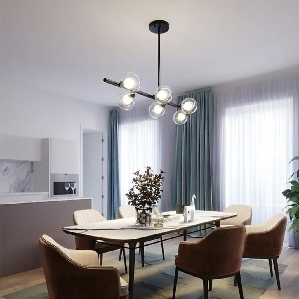 Suspension minimaliste noire en verre opalin ou transparent