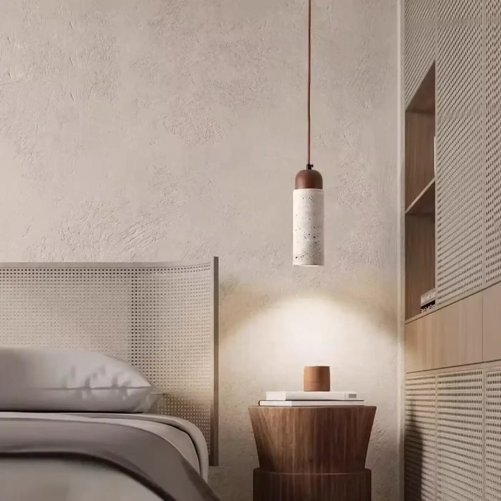 Suspension minimaliste en pierre et bois naturel, style zen