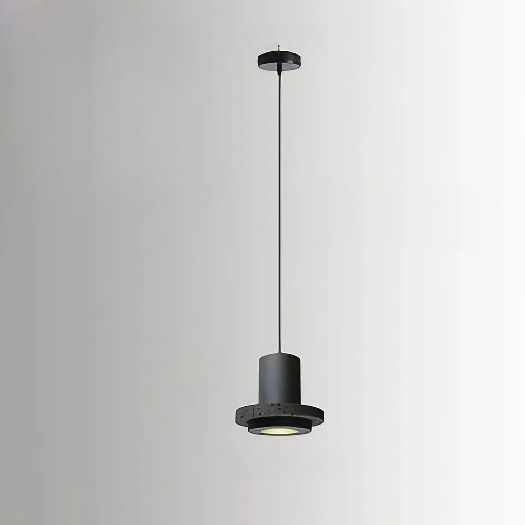Suspension ronde en pierre volcanique et métal noir