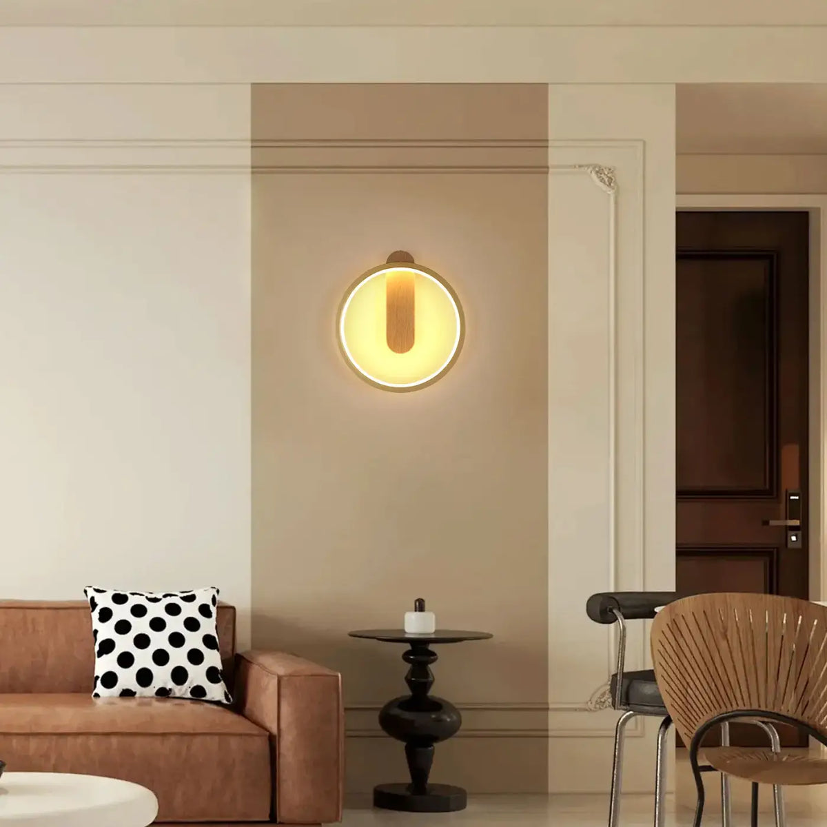 Luminaire rond en bois, ligne minimaliste et lumière douce