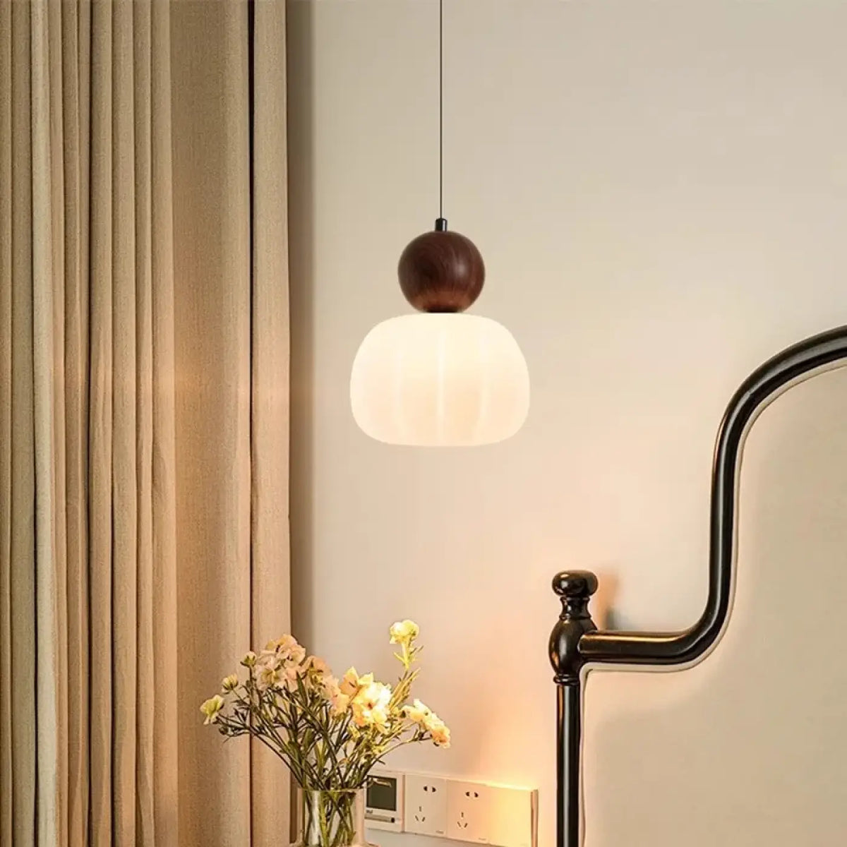 Suspension minimaliste en verre et bois, quatre couleurs, marron