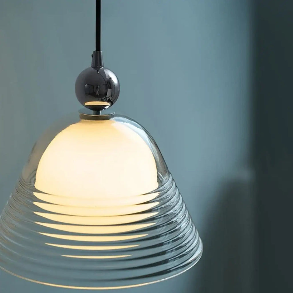 Suspension minimaliste en verre transparent, blanc chaud