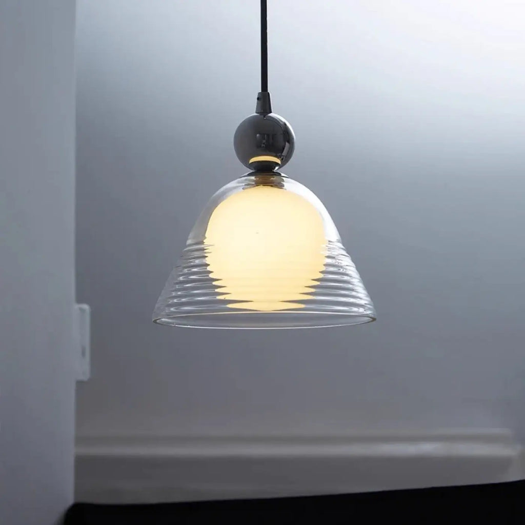 Suspension minimaliste en verre transparent, blanc chaud