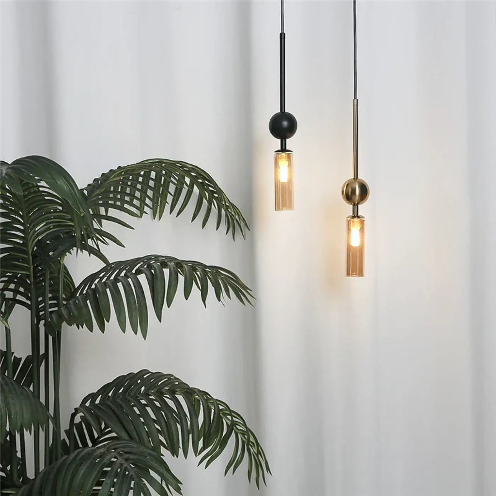 Suspension tube en verre et boule métallique, huit modèles