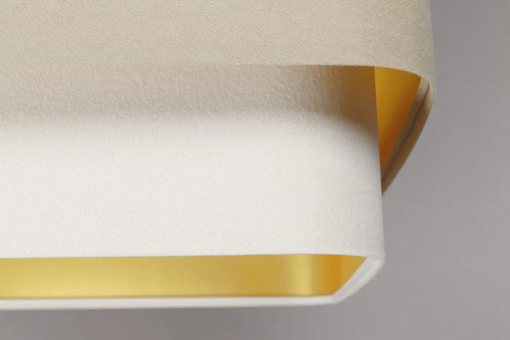 Suspension abat-jour textile beige et blanc, lignes simples