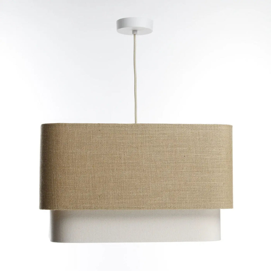Suspension à double abat-jour textile beige et crème