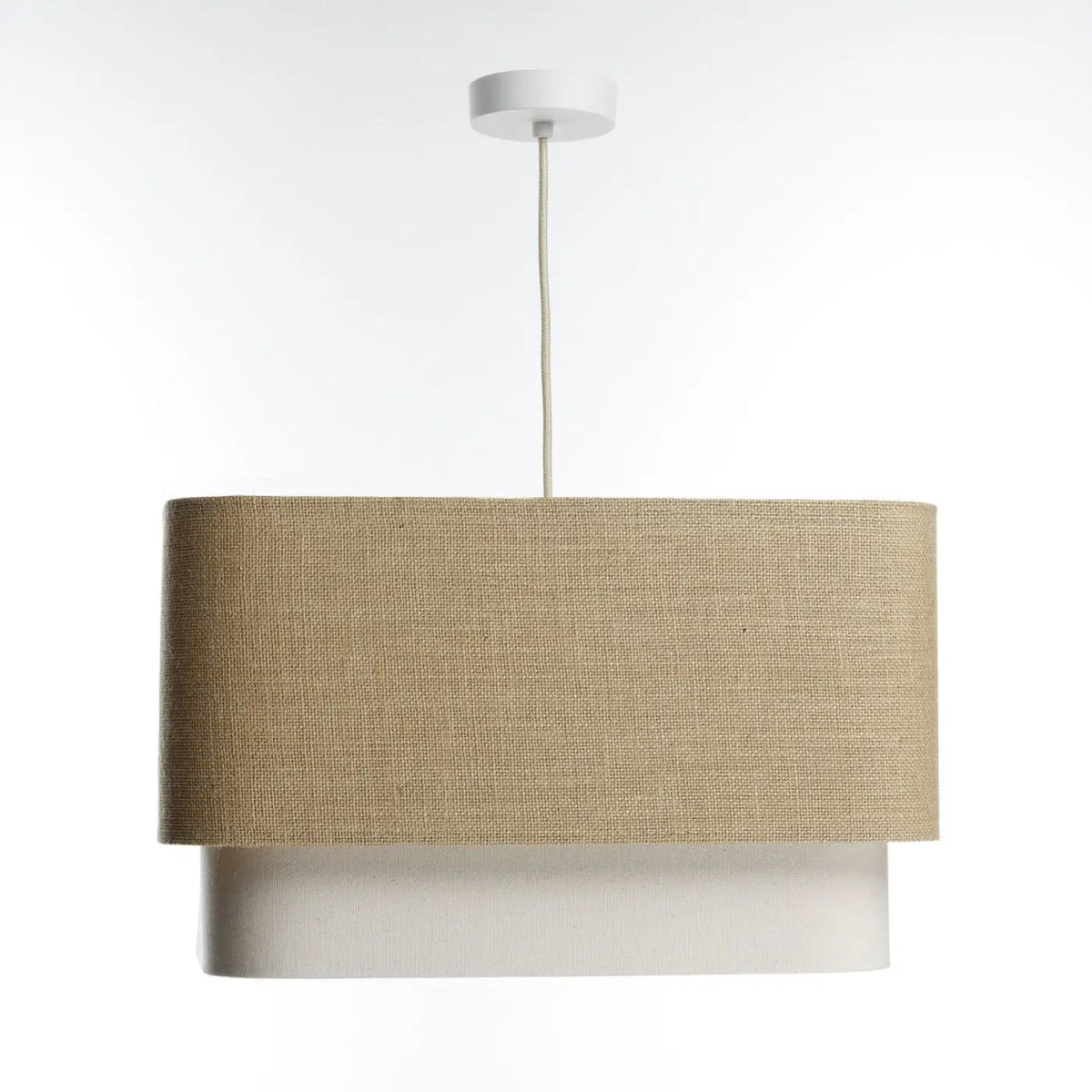 Suspension à double abat-jour textile beige et crème