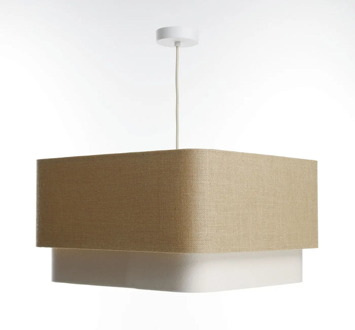 Suspension à double abat-jour textile beige et crème