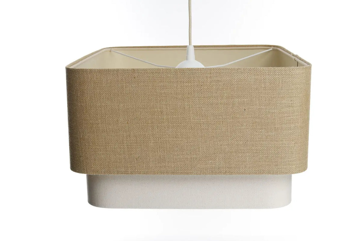 Suspension à double abat-jour textile beige et crème