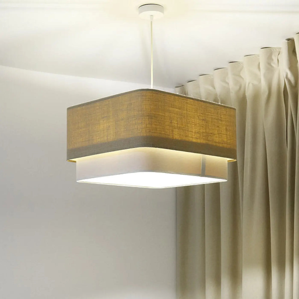 Suspension à double abat-jour textile beige et crème