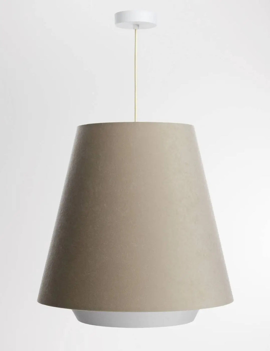Suspension conique en tissu beige, blanc et doré