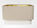 Suspension abat-jour textile beige et blanc, lignes simples