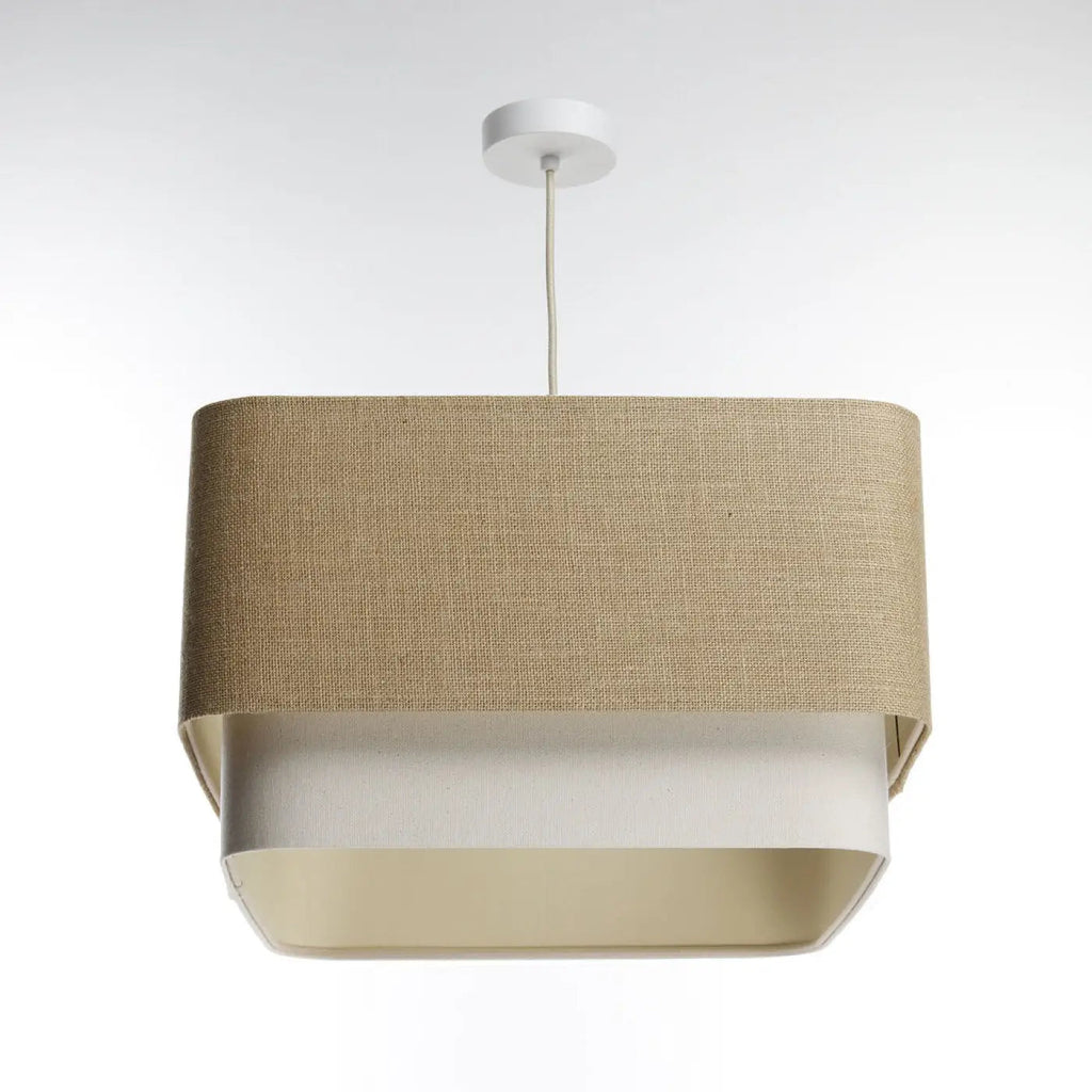 Suspension à double abat-jour textile beige et crème
