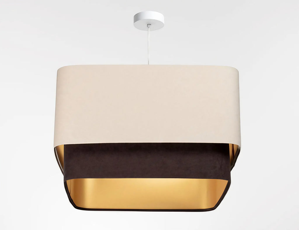 Suspension moderne à abat-jour textile beige et marron