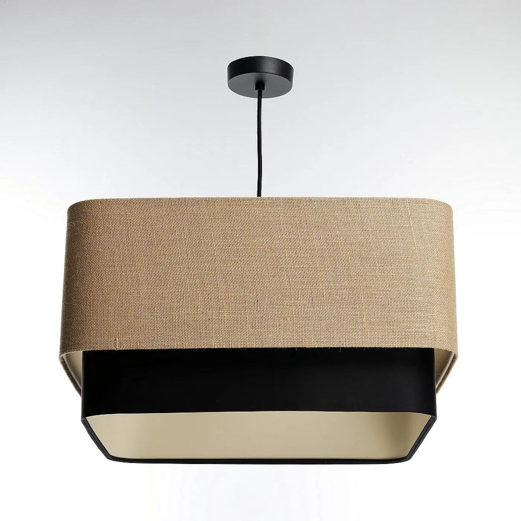 Suspension moderne à abat-jour textile beige et noir