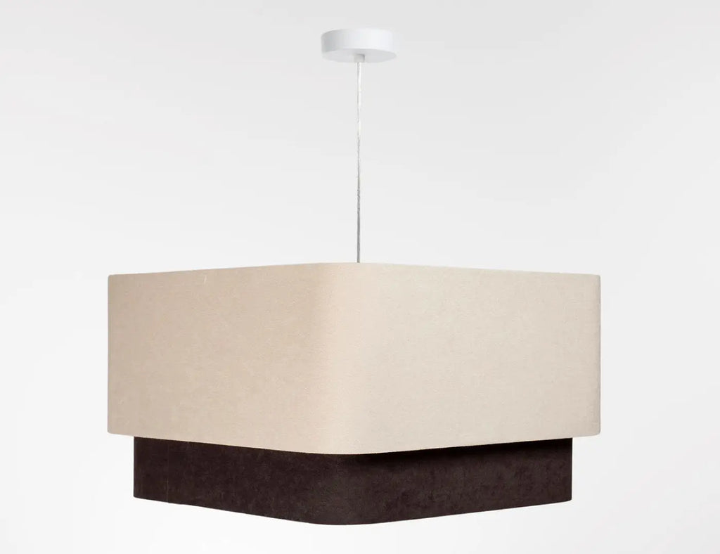 Suspension moderne à abat-jour textile beige et marron