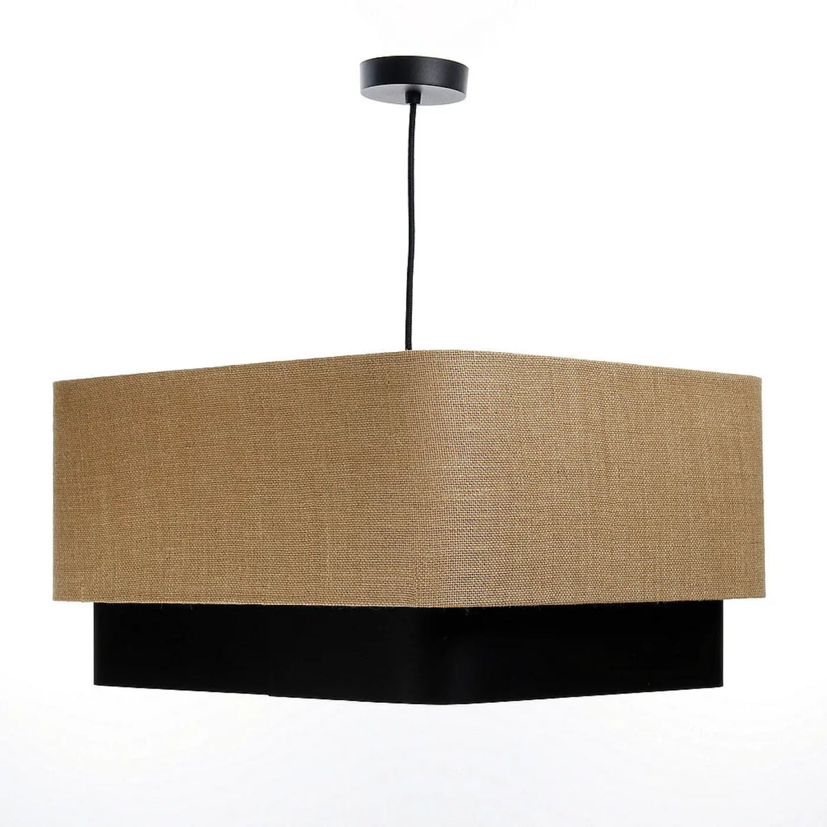 Suspension moderne à abat-jour textile beige et noir