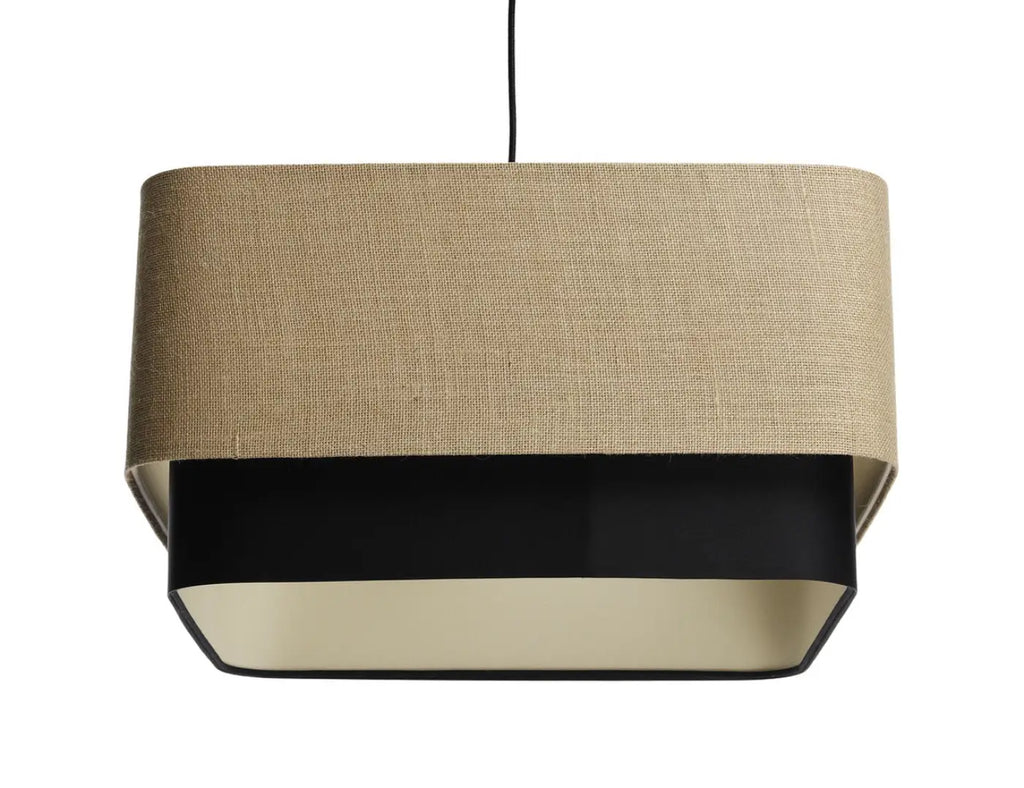 Suspension moderne à abat-jour textile beige et noir