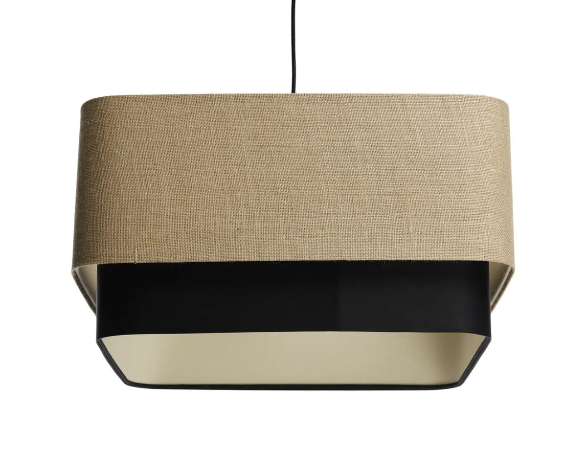 Suspension moderne à abat-jour textile beige et noir