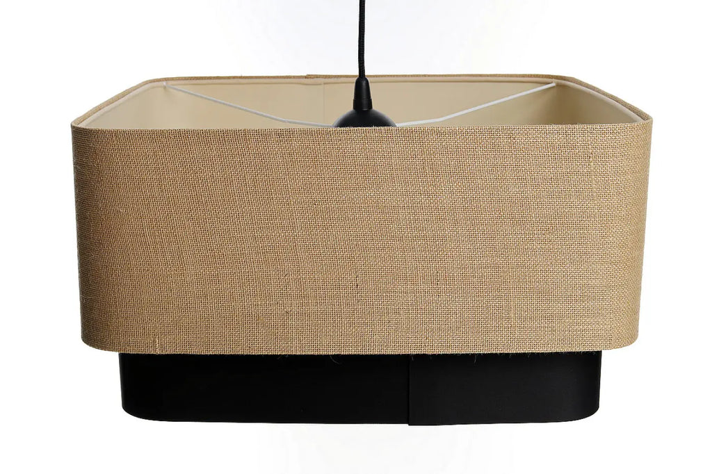 Suspension moderne à abat-jour textile beige et noir