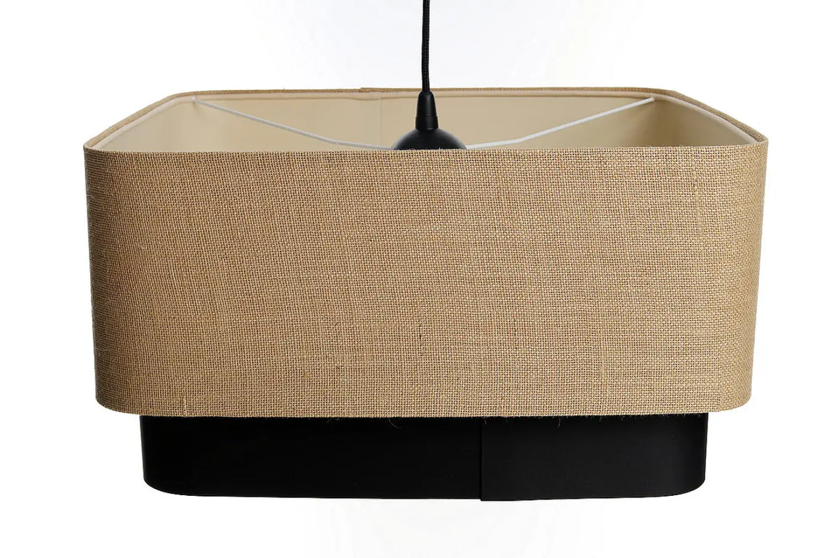 Suspension moderne à abat-jour textile beige et noir