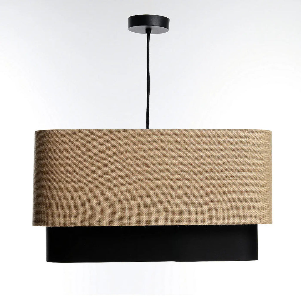 Suspension moderne à abat-jour textile beige et noir