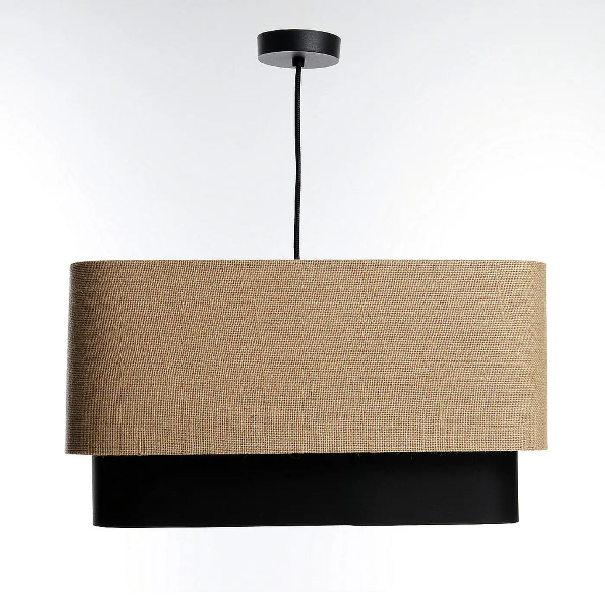 Suspension moderne à abat-jour textile beige et noir