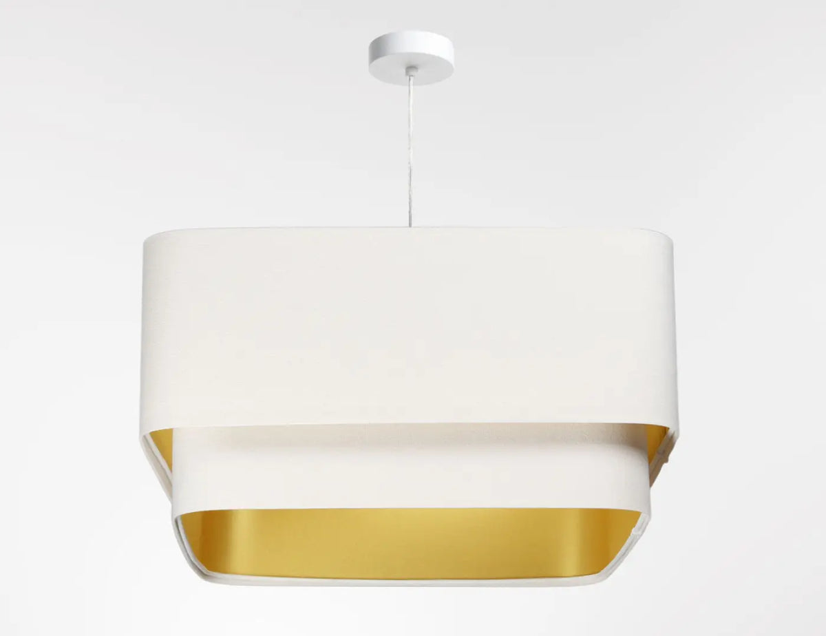 Suspension blanche à abat-jour en tissu texturé, lignes douces