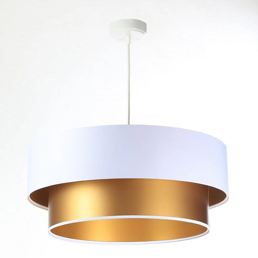 Suspension cylindre en tissu blanc, intérieur doré, 40 à 60 cm