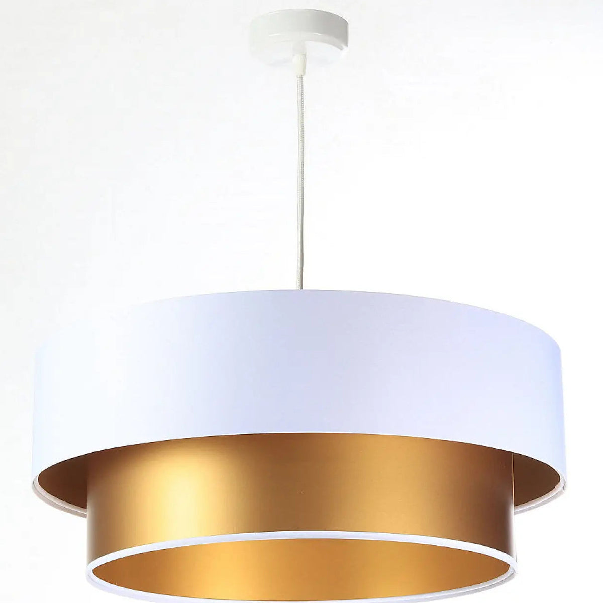 Suspension cylindre en tissu blanc, intérieur doré, 40 à 60 cm