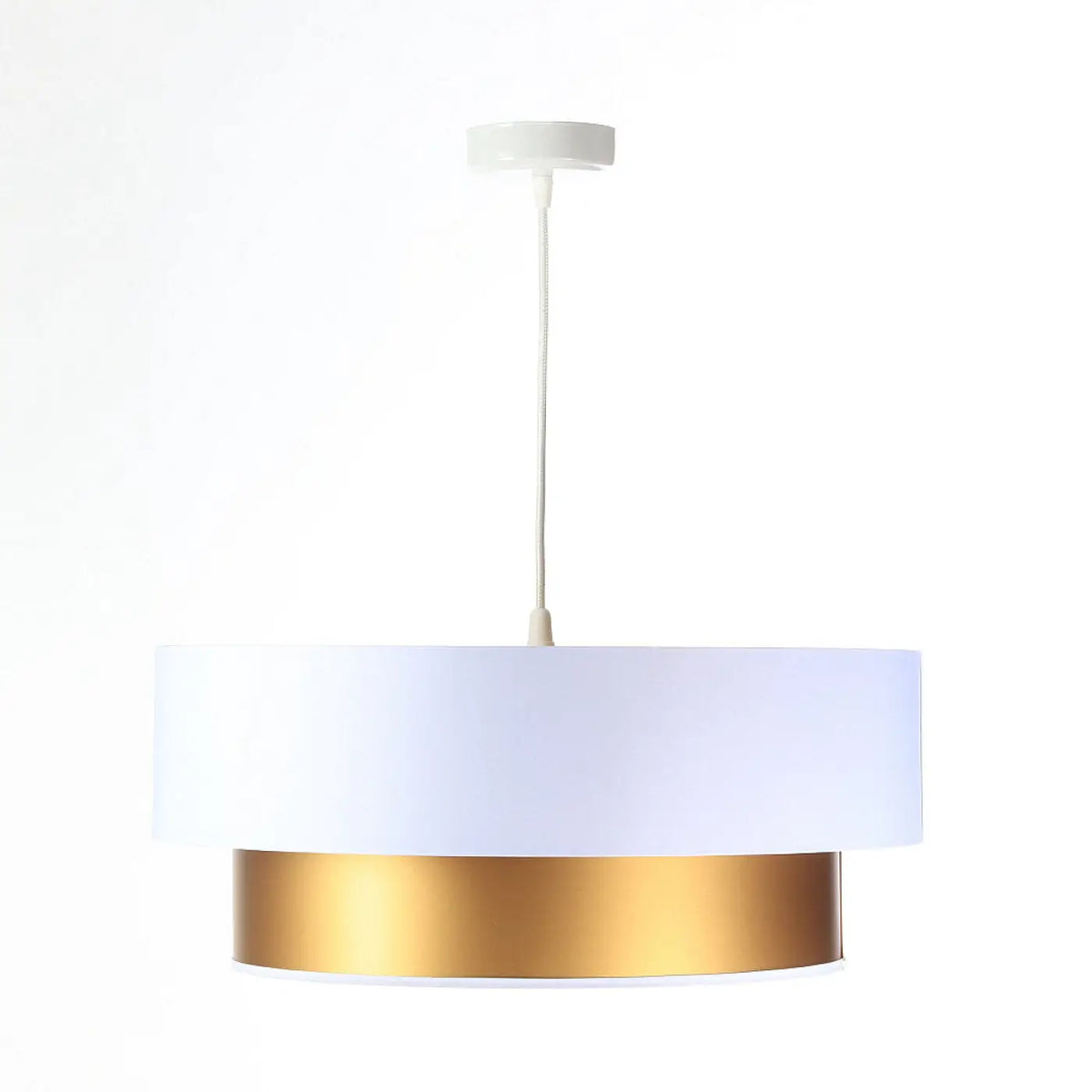 Suspension cylindre en tissu blanc, intérieur doré, 40 à 60 cm