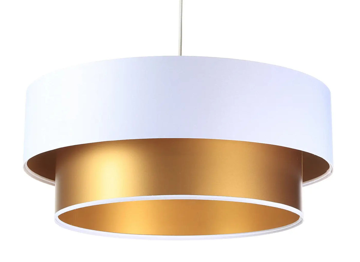 Suspension cylindre en tissu blanc, intérieur doré, 40 à 60 cm