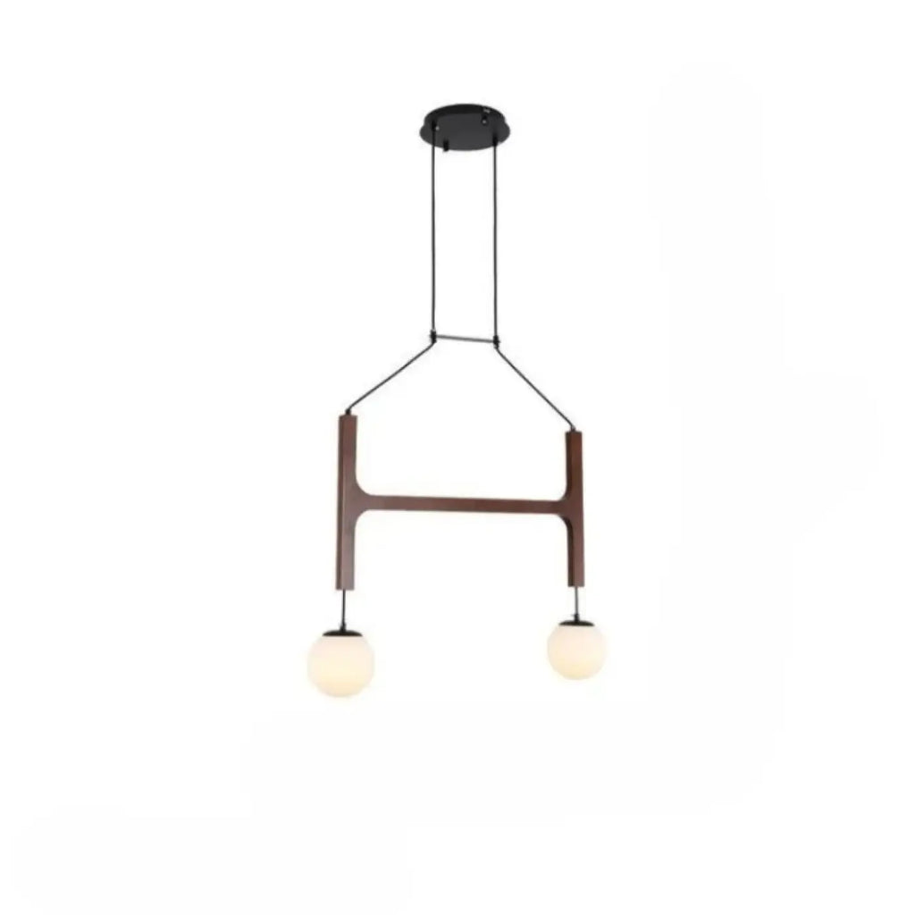 Suspension en bois à boules de verre opalin, trois tailles, marron