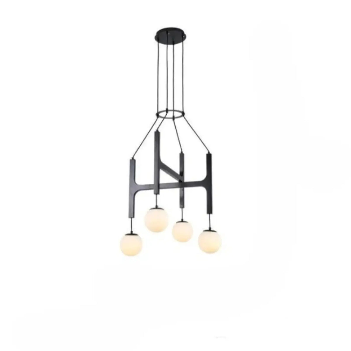 Suspension en bois à boules de verre opalin, trois tailles, noir