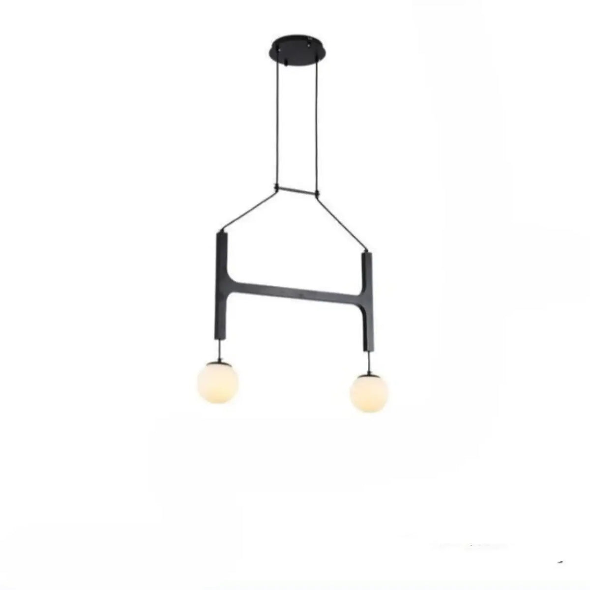 Suspension en bois à boules de verre opalin, trois tailles, noir