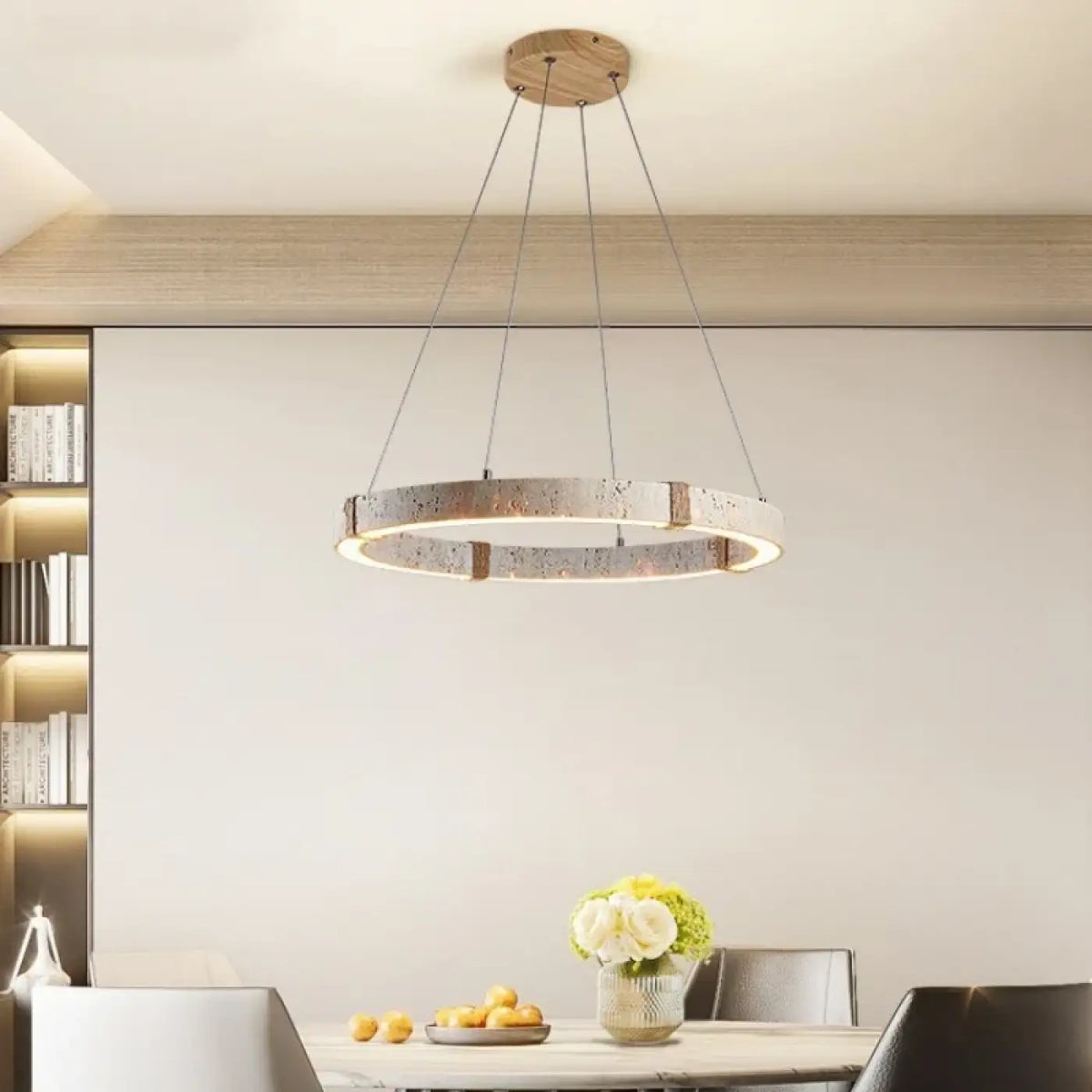 Suspension bois et métal, tailles S, M ou L, quatre lumières