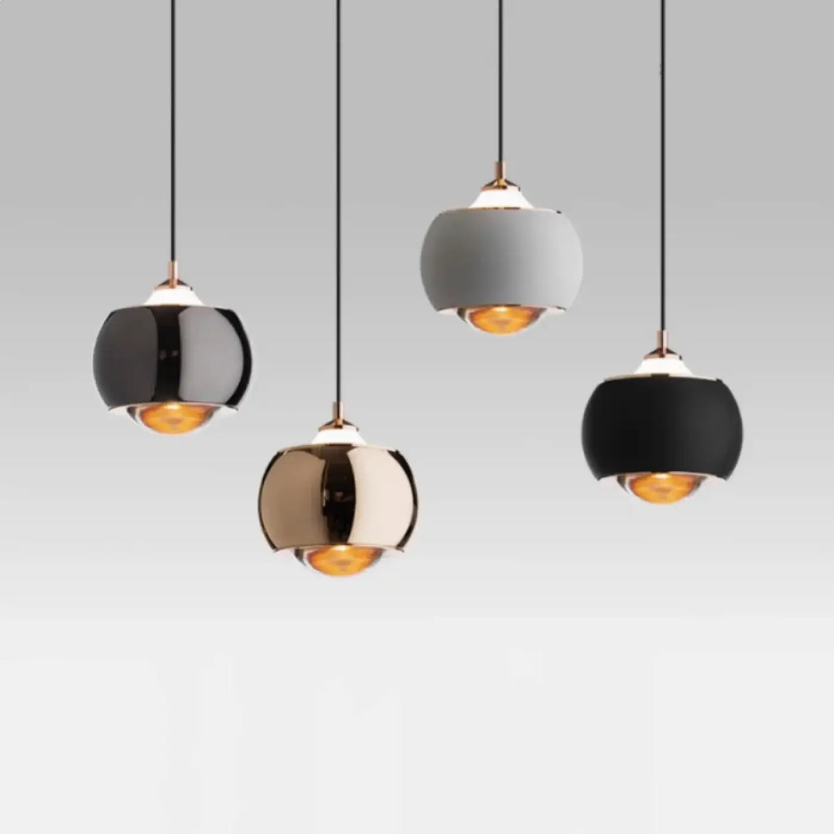 Suspension boule en métal, abat-jour noir, noir perle, doré ou blanc