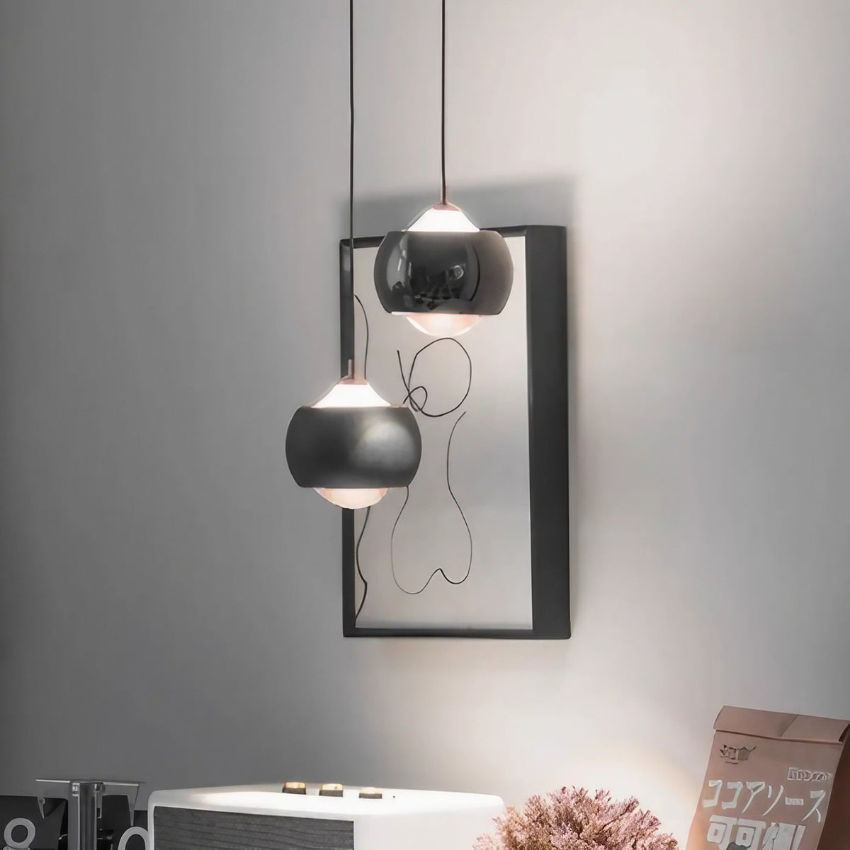 Suspension boule en métal, abat-jour noir, noir perle, doré ou blanc