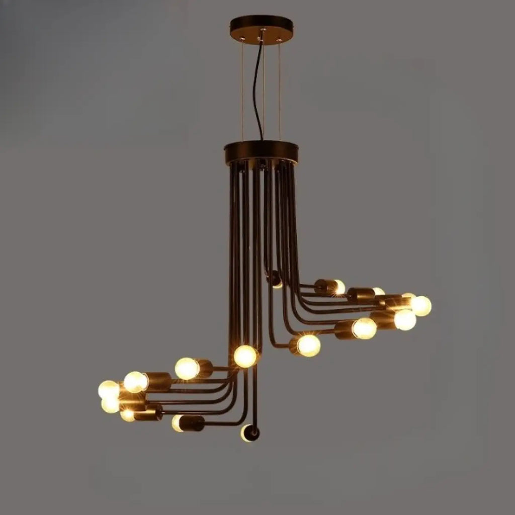 Lustre moderne à bras courbés et ampoules apparentes, tailles S et M
