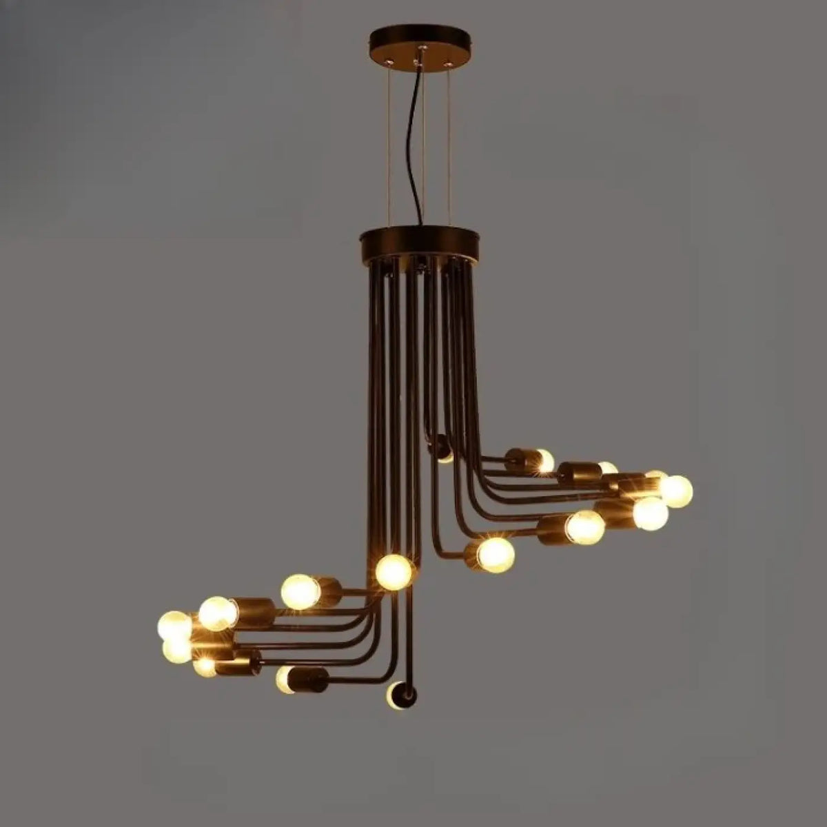 Lustre moderne à bras courbés et ampoules apparentes, tailles S et M